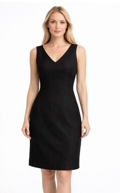 Talbots Dress Vintage Black Linen Lined Fit Flare Sleeveless V Neck Women's 10